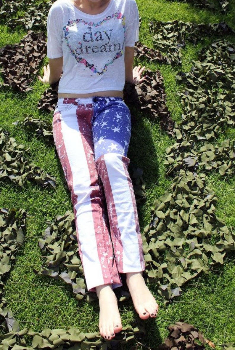 American Flag Skinny Jeans USA Stars & Stripes Low Rise - Etsy Polska