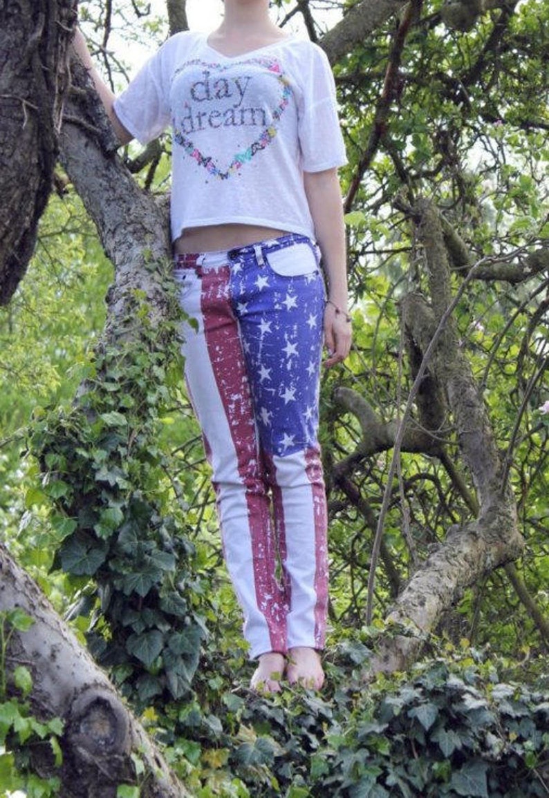 American Flag Skinny Jeans Stars & Stripes USA Flag Red Etsy