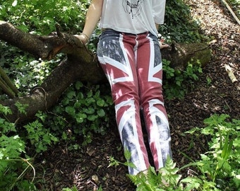 Union Jack Skinny Jeans - Slim, Skinny Jeans,  Low Rise Jeans, Union Jack Jeans,  Patriotic Jeans, Vintage Effect, Jubilee