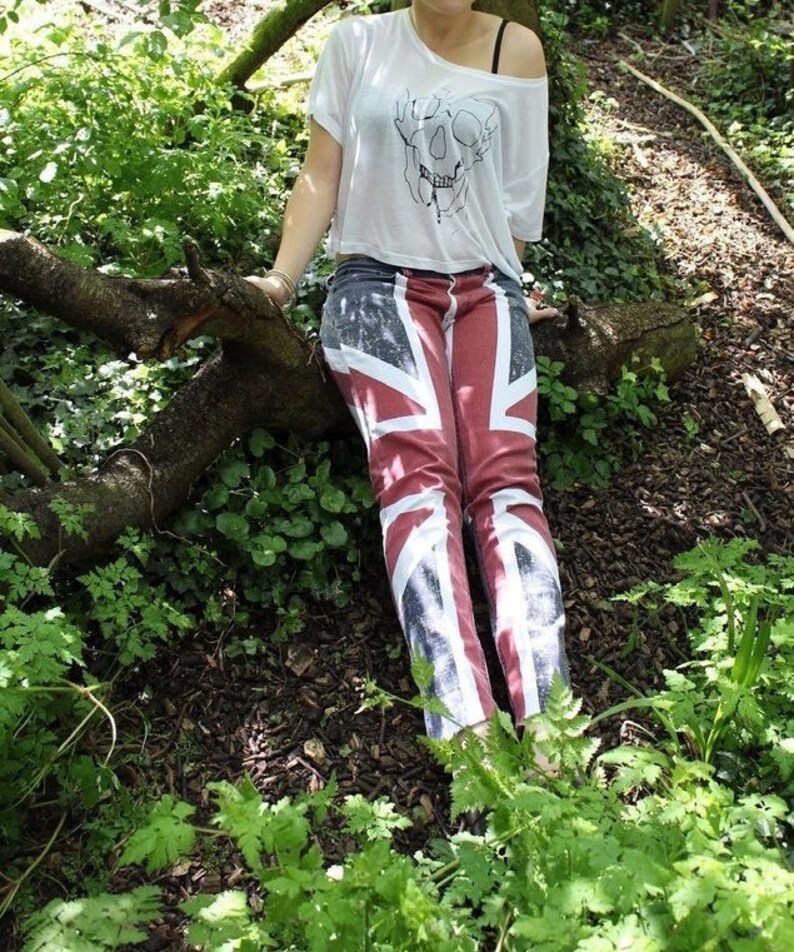 Union Jack Skinny Jeans - Slim, Skinny Jeans,  Low Rise Jeans, Union Jack Jeans,  Patriotic Jeans, Vintage Effect, Jubilee 