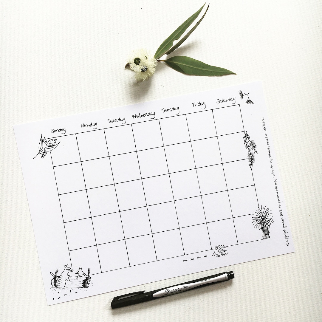 Australian Calendar Template Printable- Digital File, Colour In, Bullet ...