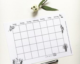 Australian calendar template printable- digital file, colour in, bullet journal, home school teacher resource tracker planner Australiana