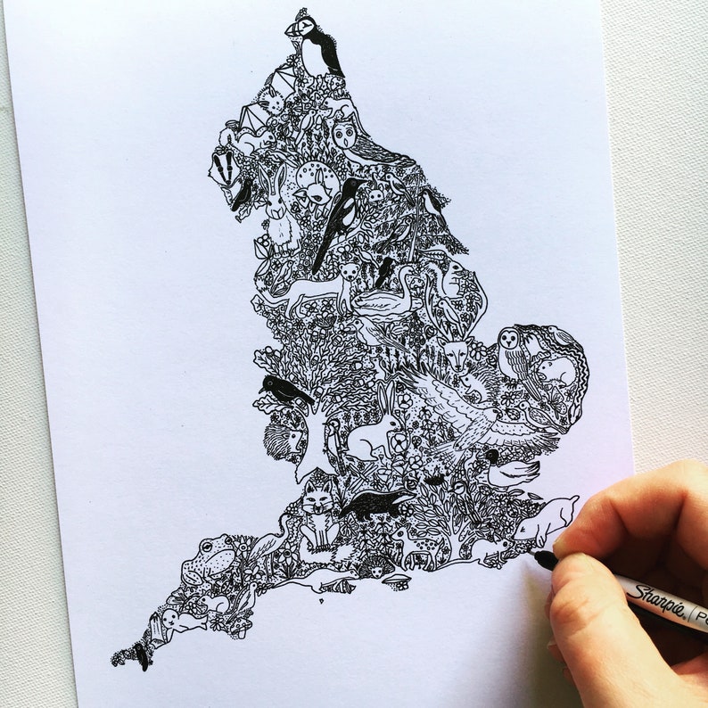 Illustrated Map of England A4 / A5 unique map illustration  Etsy