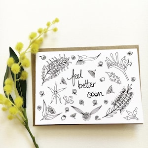 Feel Better Soon Australian native flora greeting card; unique card; gumdots Australian flora series, get better soon flowers wildflowers
