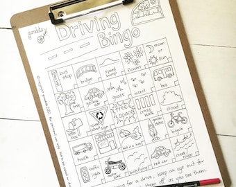 Driving Bingo - colour in nature craft, digital file, nature play, home school teacher resource, outdoor play, social distancing activity