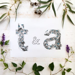 Love Letters - A3 Illustrated Letter drawing custom artwork print; personalised unique wedding gift paper engagement gift anniversary gift;