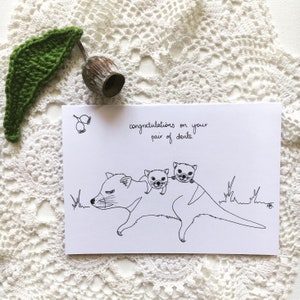 Twin baby greeting card, Congratulations on your pair of devils, gumdots illustration print Tasmanian Devil; Australia twin Tasmania animal