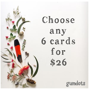 Choose your own 6 cards gumdots greeting card bundle; 6 unique cards, Australia birthday card thank you card all occasions colour in card