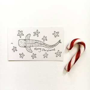 Whaleshark- Australian Christmas Gift Tag, Australia Bush card, colour in shark swing tag