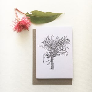 Australian wildflower posy card; gumdots flowers illustration personalised colour in card, Australia unique flower greeting card