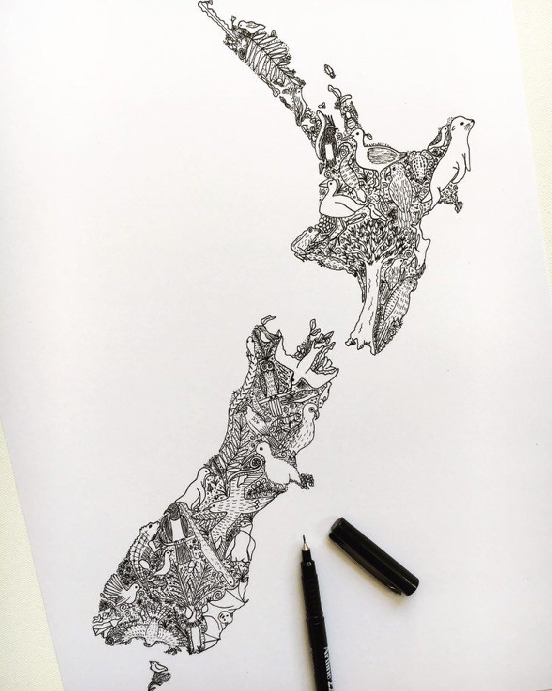 Illustrated Map of New Zealand- A4 and A5 Unique Map Illustration Print ...