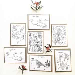 Choose 4 unique illustration cards- Australian Christmas pun colour in cards; Australia Christmas card funny card, animal greeting card,