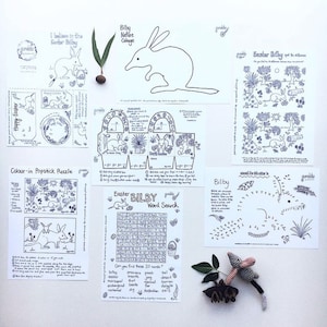 Easter Bilby kids activity printable bundle colour in nature craft, digital files, Australian animal, nature play, join dots, mask, basket image 2