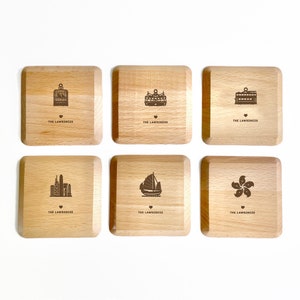 Hong Kong Love Coaster Set | Custom Coasters | Engraved wooden coasters with stand | Custom Coaster Set | Coasters Set of 6 | Custom gifts