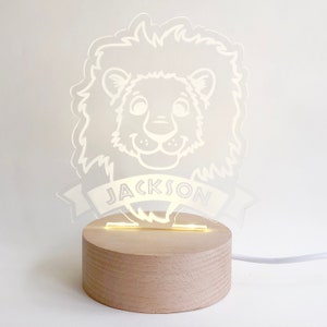 Personalized Little Lion LED Nightlight for kids | Custom Laser Cut LED Lamp | Engraved Name Light with USB cable