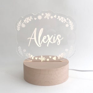 Personalized Meadow LED Nightlight for kids | Custom Laser Cut LED Lamp | Engraved Name Light with USB cable