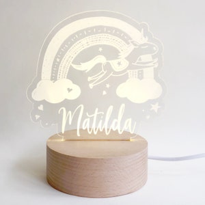 Personalized Flying Unicorn LED Nightlight for kids | Custom Laser Cut LED Lamp | Engraved Name Light with USB cable