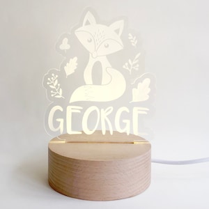 Personalized Little Fox LED Nightlight for kids | Custom Laser Cut LED Lamp | Engraved Name Light with USB cable