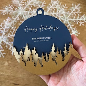 Woodland Family Ornament - Personalized Christmas Ornament | Xmas bauble | Xmas tree decor | Wood & mirror ornament | Xmas gift
