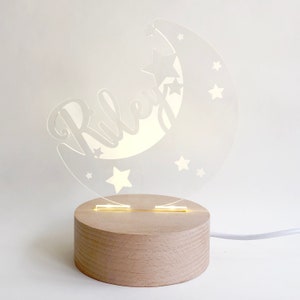 Personalized Moon & Stars LED Nightlight for kids | Custom Laser Cut LED Lamp | Engraved Name Light with USB cable