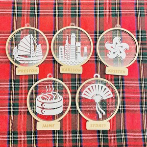 Hong Kong Love + set - Personalized Xmas Ornament Set | Xmas bauble | Christmas tree decor | Wood & mirror ornament | Christmas gift