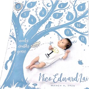 Growing Tree Milestone Blanket - Manta personalizada para bebés / manta para bebés / manta de punto de algodón / para bebés / regalo para recién nacidos