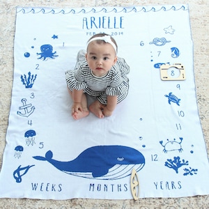 Under The Sea Milestone Blanket - Personalized baby blanket | baby blanket | cotton knitted blanket | baby friendly cotton | newborn