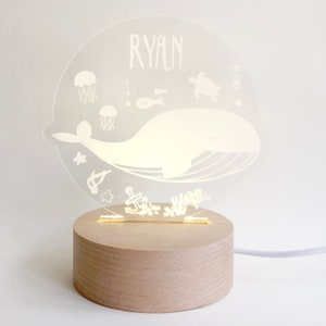 Personalized Under The Sea LED Nightlight for kids | Custom Laser Cut LED Lamp | Engraved Name Light with USB cable