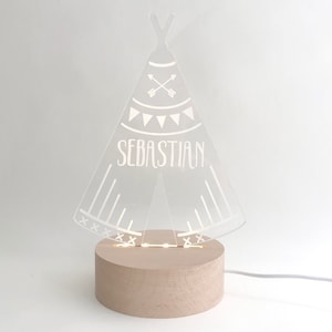 Personalized Teepee LED Nightlight for kids | Custom Laser Cut LED Lamp | Engraved Name Light with USB cable