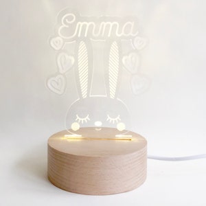 Personalized Little Bunny LED Nightlight for kids | Custom Laser Cut LED Lamp | Engraved Name Light with USB cable