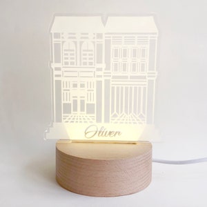 Personalized Singapore Shophouse LED Nightlight for kids | Custom Laser Cut LED Lamp | Engraved Name Light with USB cable