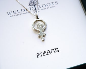 Fierce necklace. Feminism Venus symbol, .925 sterling silver. Feminist Fist Necklace