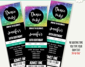 Dance party invitation, Dancing ticket template, Instant Download printable invitation, Self Editable PDF File A247