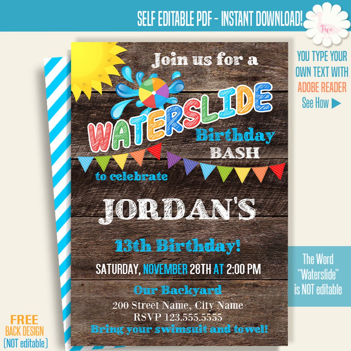 Printable Waterslide invitation Waterslide Birthday party | Etsy
