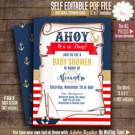 nautical baby shower invitation ahoy baby shoer template instant download printable self editable pdf a684 nautical baby shower invitations templates free