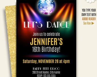 Dance party invitation, disco party, dance birthday, printable self Editable PDF template A659