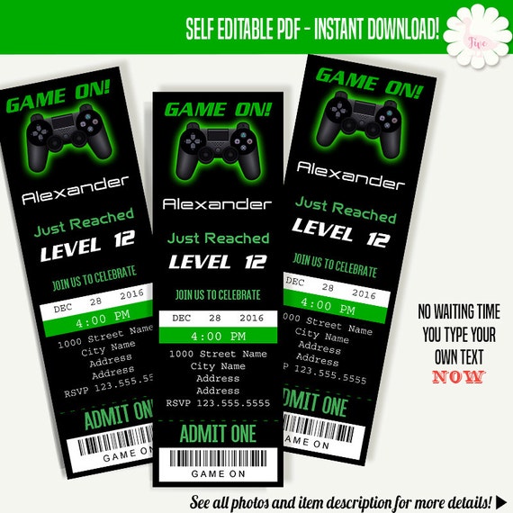 Gaming ticket invitation Printable tickets template Game on | Etsy