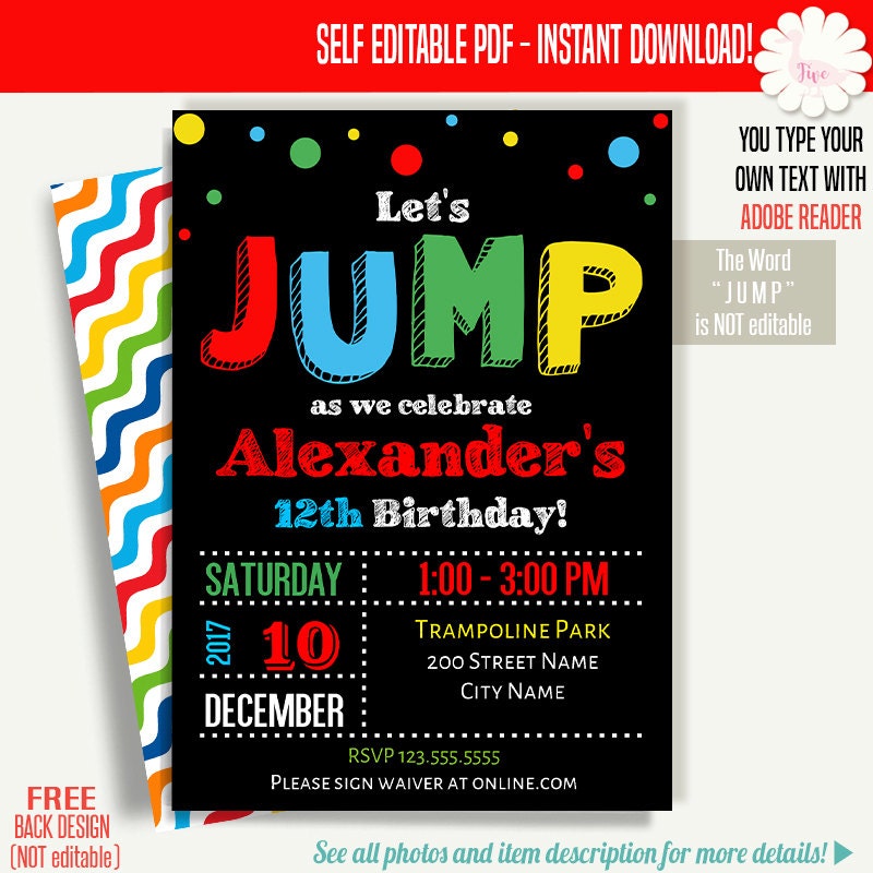 Jump invitation Jump Birthday invitation Jump party invite Etsy