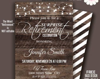 Retirement invitation, Rustic Retirement invite, Printable Rustic wood invitation, Self Editable PDF File A122-A270