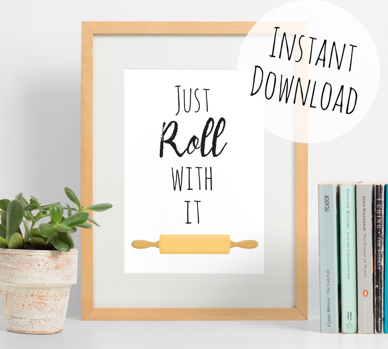 Rolling Pin Pun Wall Art Bakery Sign Kitchen Pun Just Roll Etsy UK