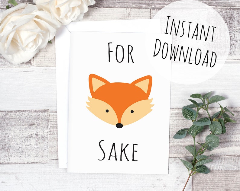 Funny Animal Pun Wall Art for Fox Sake Illustration Print for Etsy