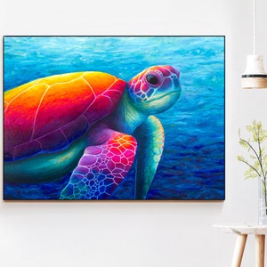 colourful turtle print, large turtle painting, beautiful turtle poster, wildlife art print,