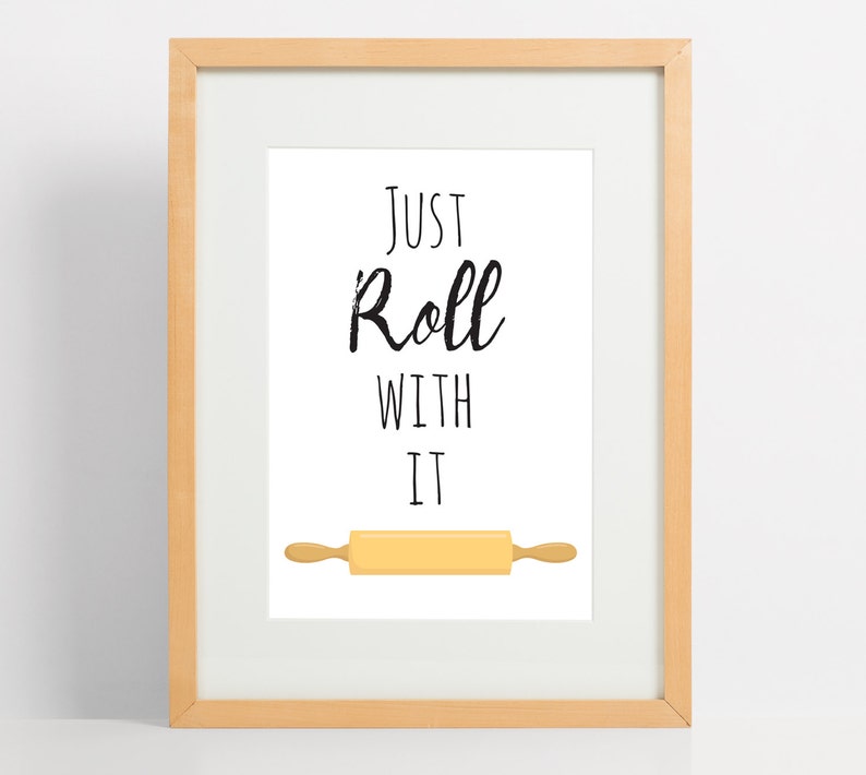 Rolling Pin Pun Wall Art Bakery Sign Kitchen Pun Just Roll Etsy