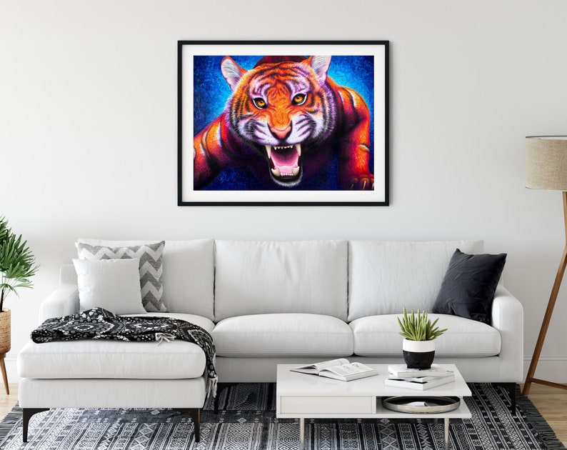 Colorful Tiger Wall Art Vibrant Tiger Print Large Rachel - Etsy