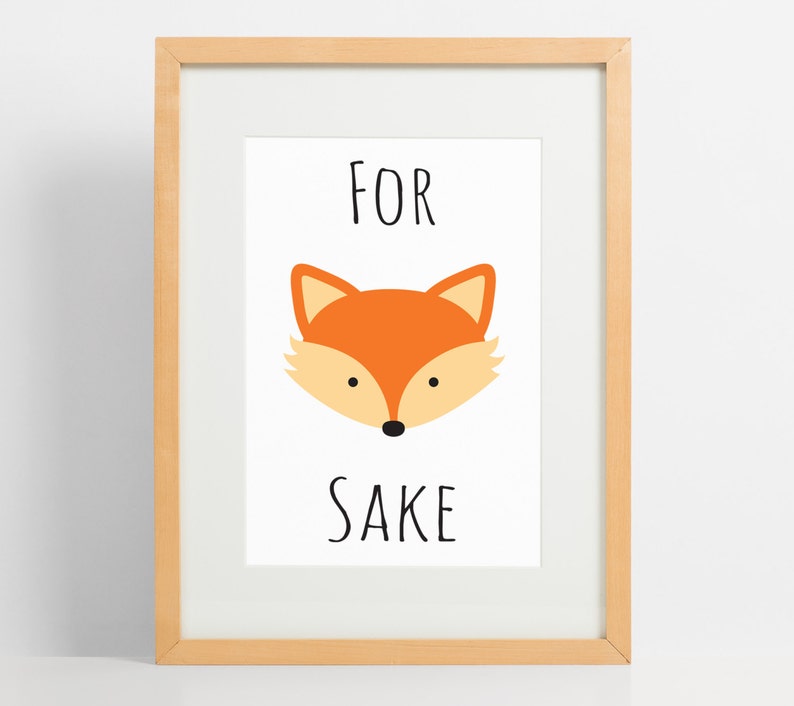 Funny Animal Pun Wall Art for Fox Sake Illustration Print for Etsy