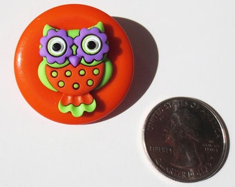 Broche de botão de coruja laranja, broche de alfinete de animal, joias artesanais, joias da floresta, broche de coruja, alfinete de coruja, broche artesanal, broche de joias