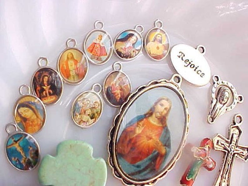 Sacred Heart Mary Religious Charms Cross Charms Mix Crosses Lot Picture Icon Charms Catholic Charms Catholic Beads DIY Jewelry Making