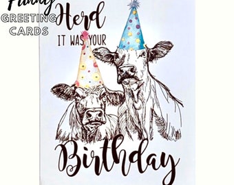 Funny  Birthday Card | Sassy Cows in Birthday Party Hats | Best Friend Card | Funny Greeting Cards | Best Friend Gift | Funny Card