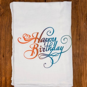 Tea Towel | Jewel Tone Rainbow Happy Birthday | Colorful Cheery Gift Home Decor