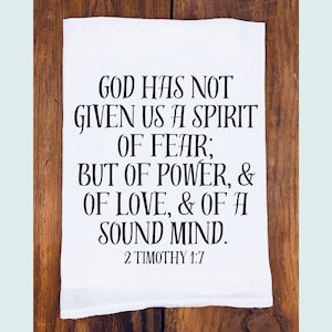 Spirit of Fear | Faith Tea Towel | Christian Tea Towel | Scripture Tea Towel | Bible Verse Towel | Bible Hymn Towel | Faith Home Decor Gift